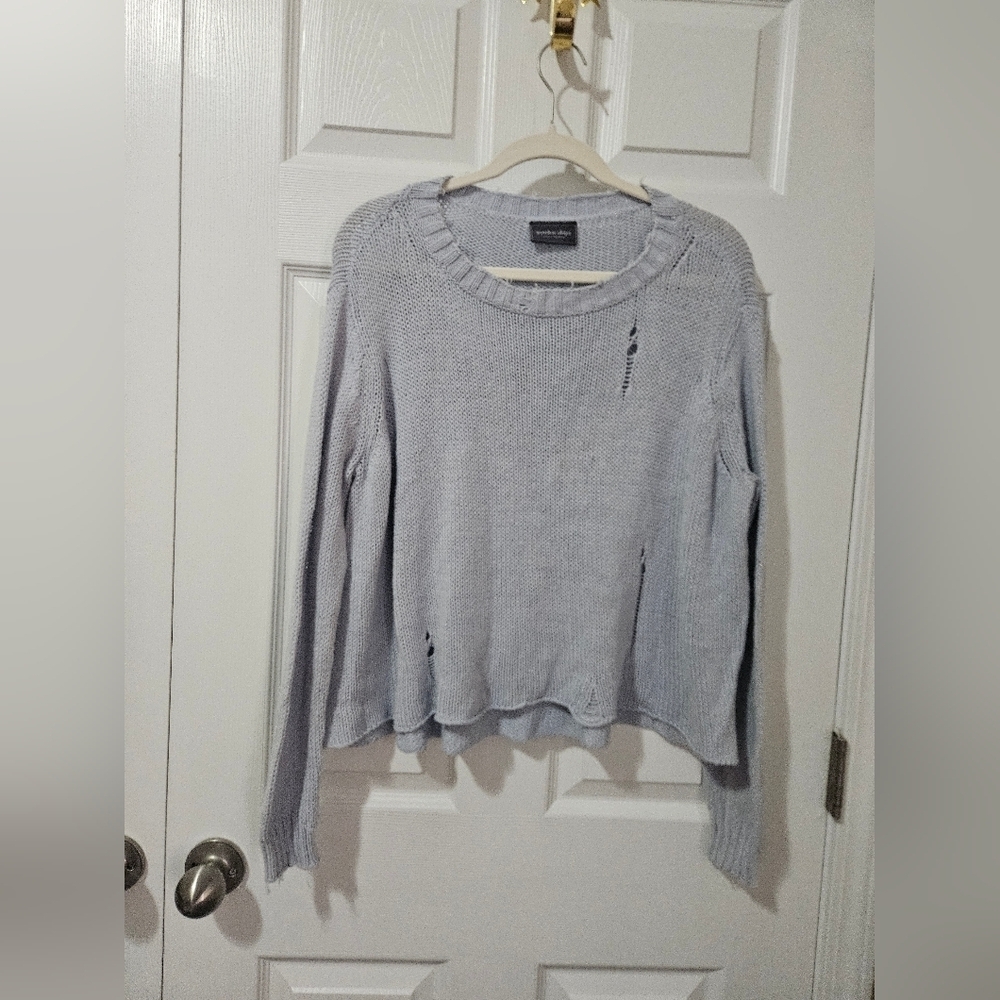 Wooden Ships Light Blue Distressed Sweater S/M